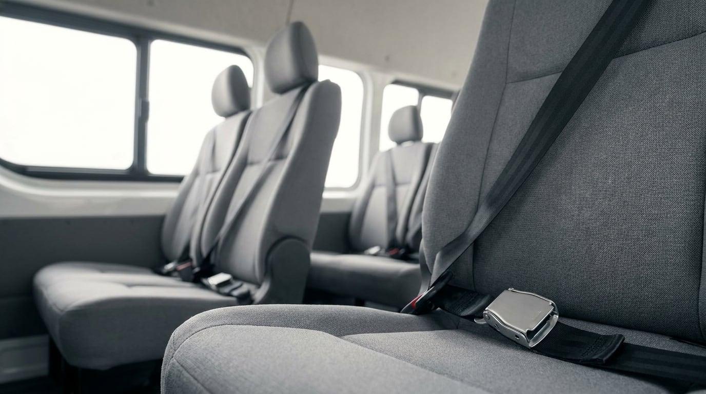 Servis aracı iç görünüm — emniyet kemerli konforlu koltuklar